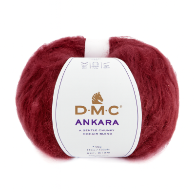 Novelo vermelho vivo de lã mohair grosso DMC Ankara com rótulo branco