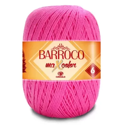 Novelo de linha de algodão rosa Barroco maXcolor nº 6 com rótulo amarelo e laranja