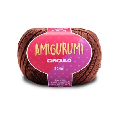 Novelo de fio Amigurumi Círculo castanho com etiqueta vermelha