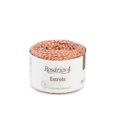 Novelo de fio trançado castanho e branco Rosários 4 Estrela