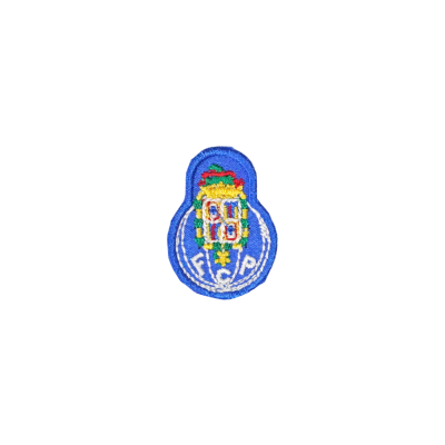 Emblema bordado azul com letras F.C.P.