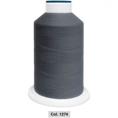 Rolo de linha de costura cinzenta em carretel branco com etiqueta Col. 1274