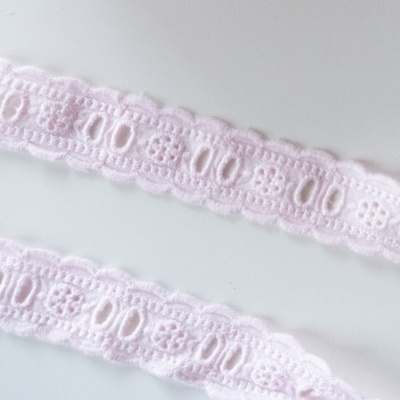 Renda branca com padrão floral e elíptico em fundo branco