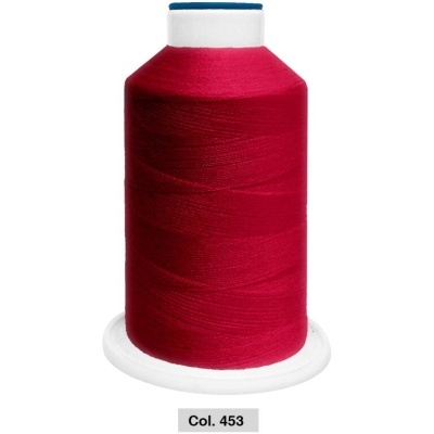 Rolo de linha de costura vermelho escuro com etiqueta Col. 453