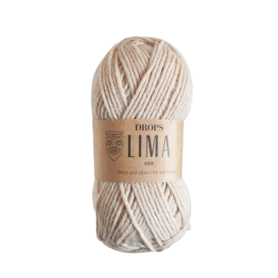 Novelo de lã bege claro com etiqueta 'DROPS LIMA MIX'