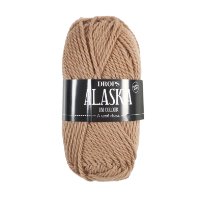 Novelo de lã bege claro com etiqueta preta Drops Alaska