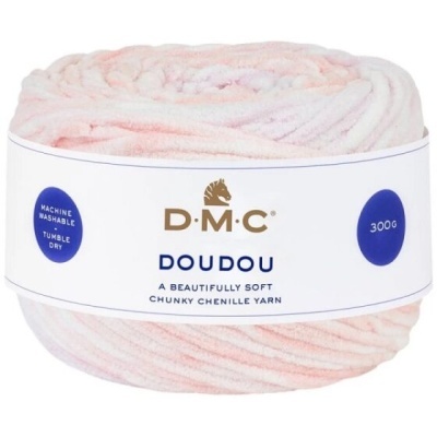 Fio chenille grosso rosa e branco da D.M.C com etiqueta branca