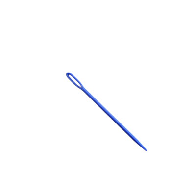 Palito azul de plástico com ponta afiada e argola na extremidade