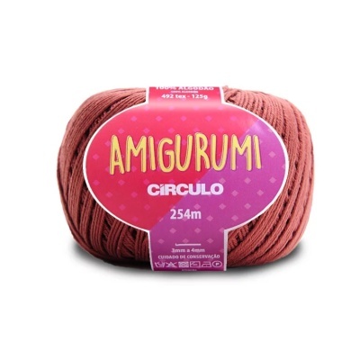 Novelo de fio Amigurumi Círculo castanho com etiqueta rosa