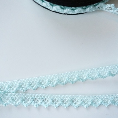 Renda azul clara com padrão de losangos sobre fundo branco