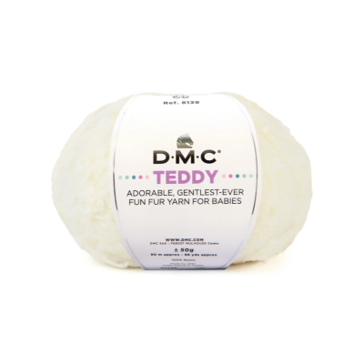 Novelo de fio de lã branco D.M.C Teddy com etiqueta