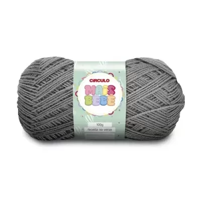 Novelo de fio cinzento com etiqueta colorida CIRCULO MAIS BEBÊ.