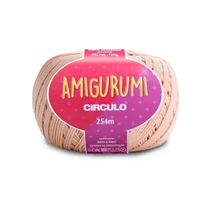 Novelo de fio Amigurumi Circulo bege claro com rótulo rosa e lilás