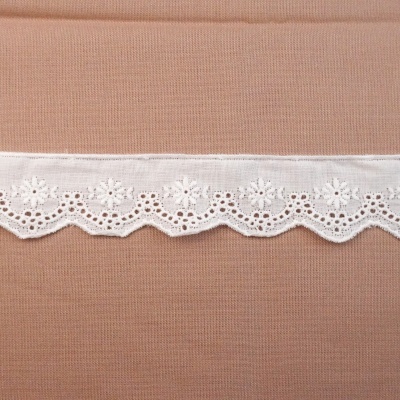 Renda branca de algodão com padrão floral bordado