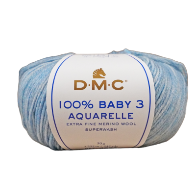 Novelo de lã merino azul claro DMC 100% BABY 3 AQUARELLE
