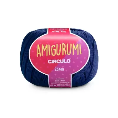 Novelo de fio azul escuro Amigurumi Círculo com etiqueta cor-de-rosa