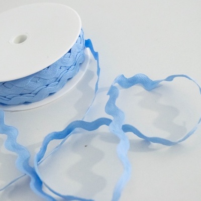 Rolo de fita azul clara ondulada sobre superfície branca