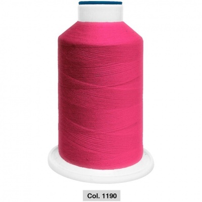 Carretel grande de linha cor-de-rosa em base branca com etiqueta Col. 1190