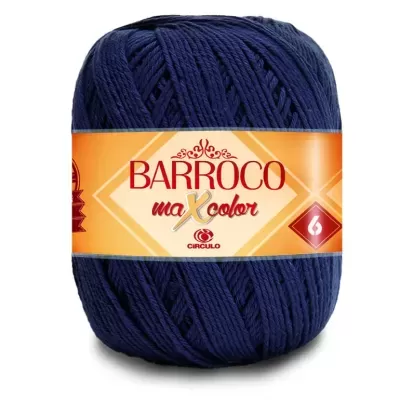 Novelo de fio azul escuro com etiqueta laranja da marca BARROCO maxcolor