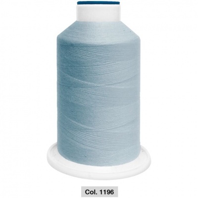 Cone de linha azul claro para costura com base e tampa branca