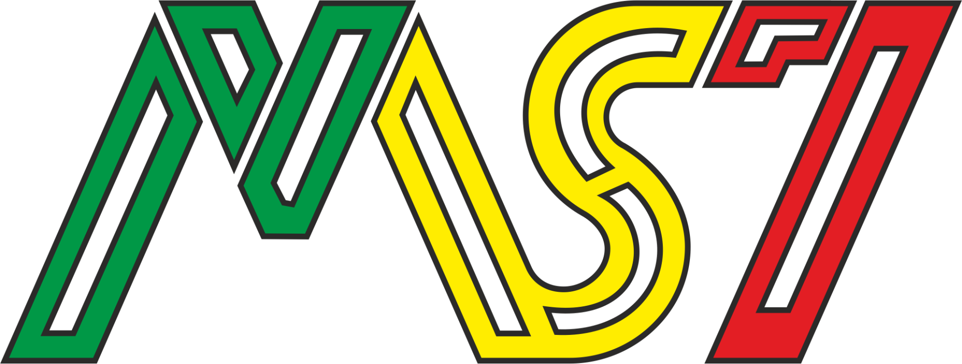 Logotipo colorido com letras M verde, S amarelo e número 7 vermelho