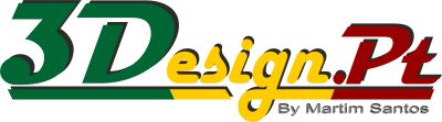 Logótipo colorido com texto 3Design.Pt e autoria por Martim Santos