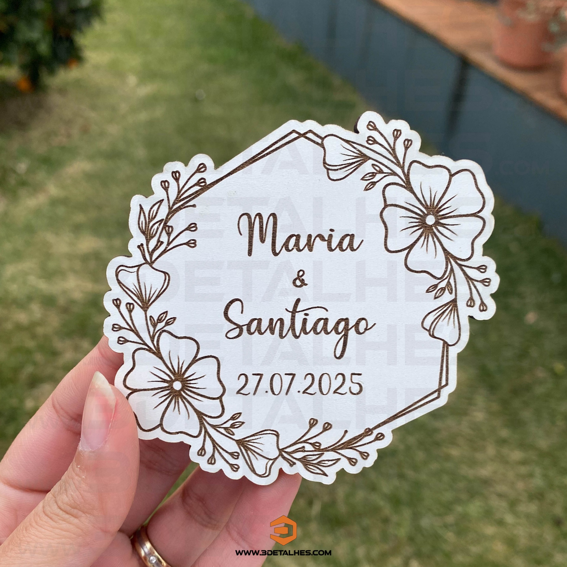 Lembrança Hexágono Floral (Íman)