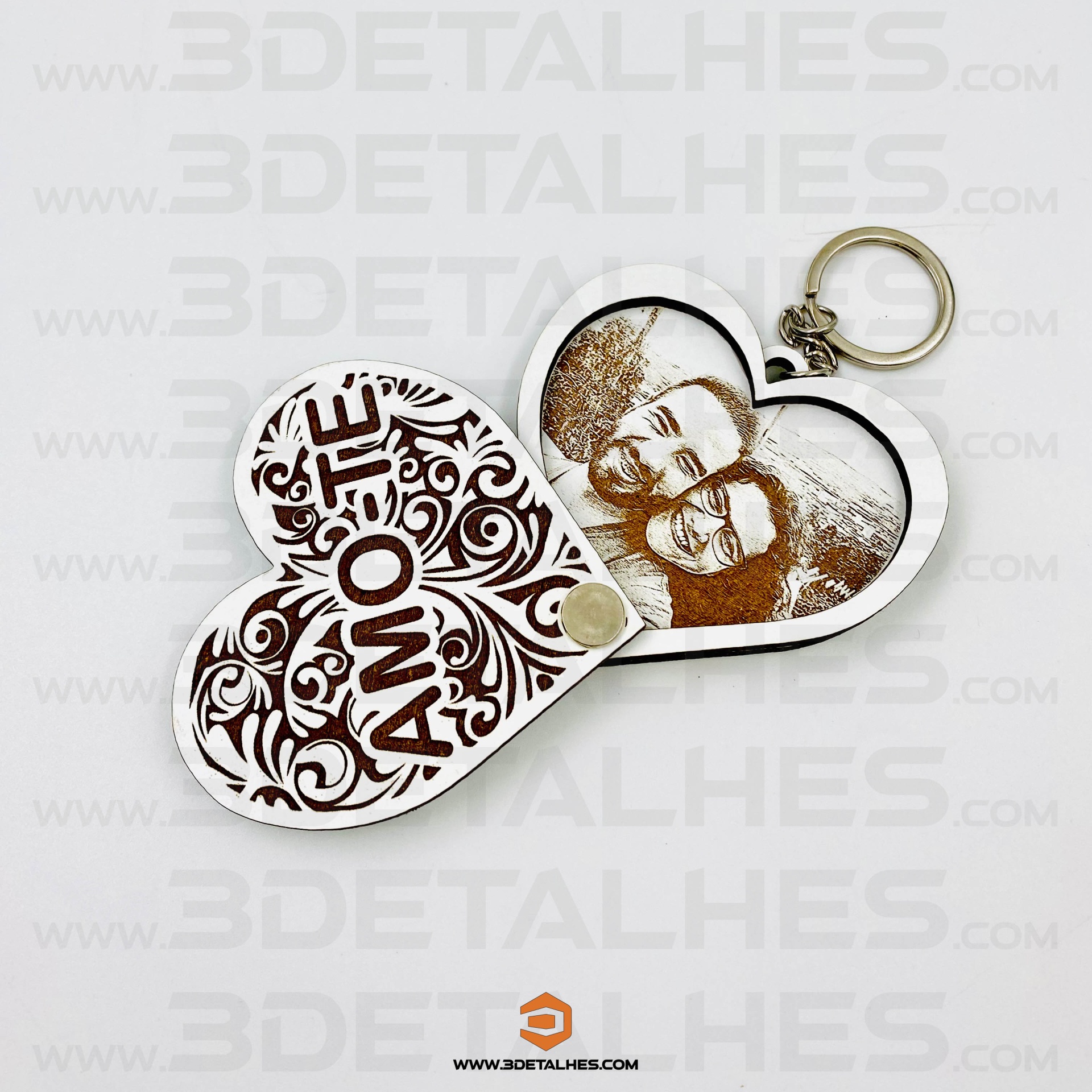 Porta Chave Coração com Foto gravada