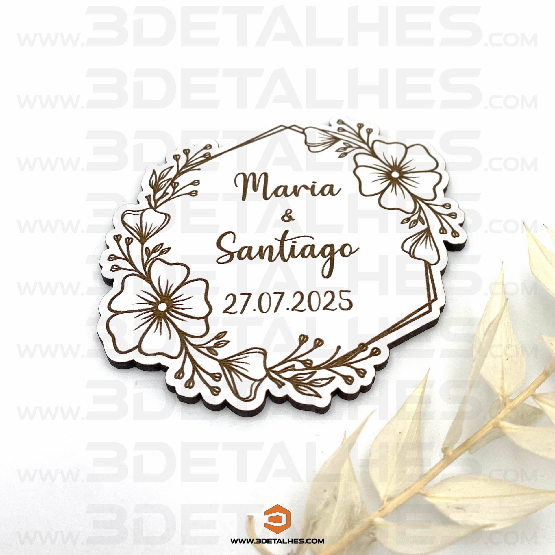 Lembrança Hexágono Floral (Íman)