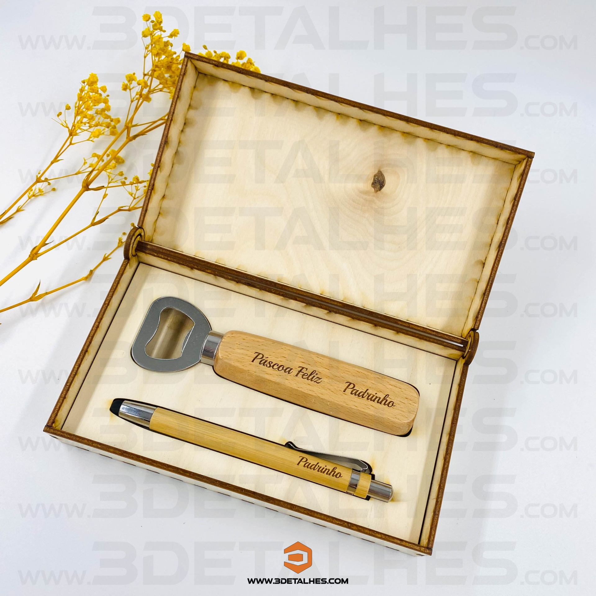 Conjunto Caneta e Descapsulador em Bambu