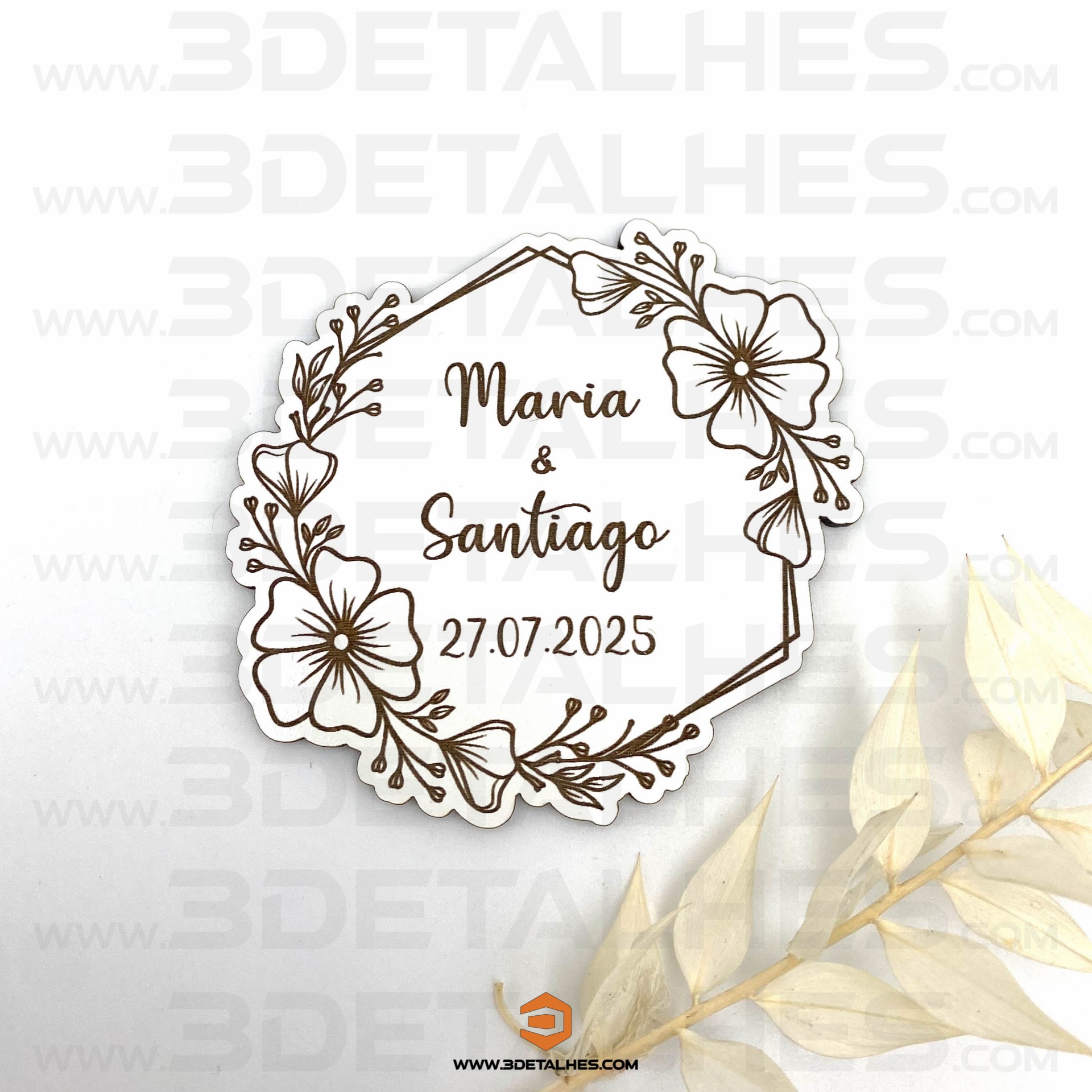 Lembrança Hexágono Floral (Íman)