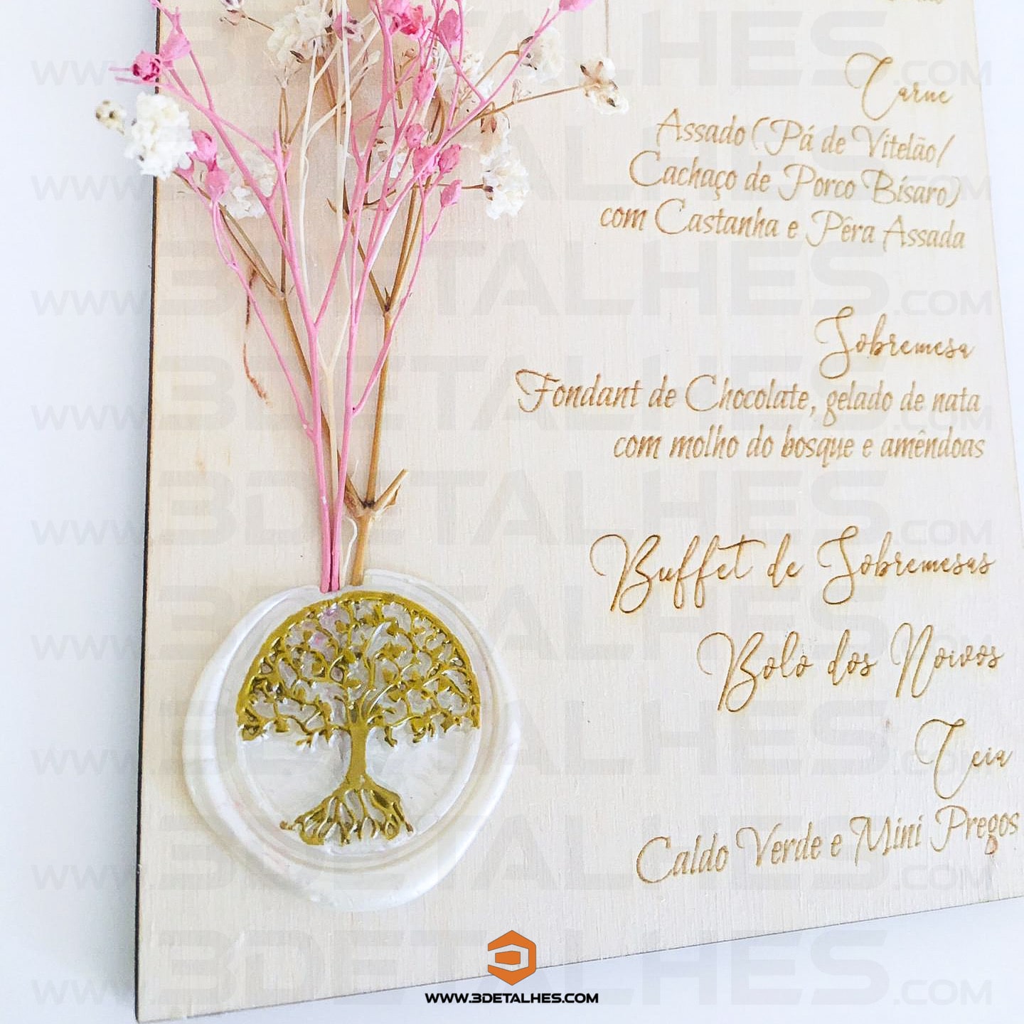 Ementa Individual com Flores Secas