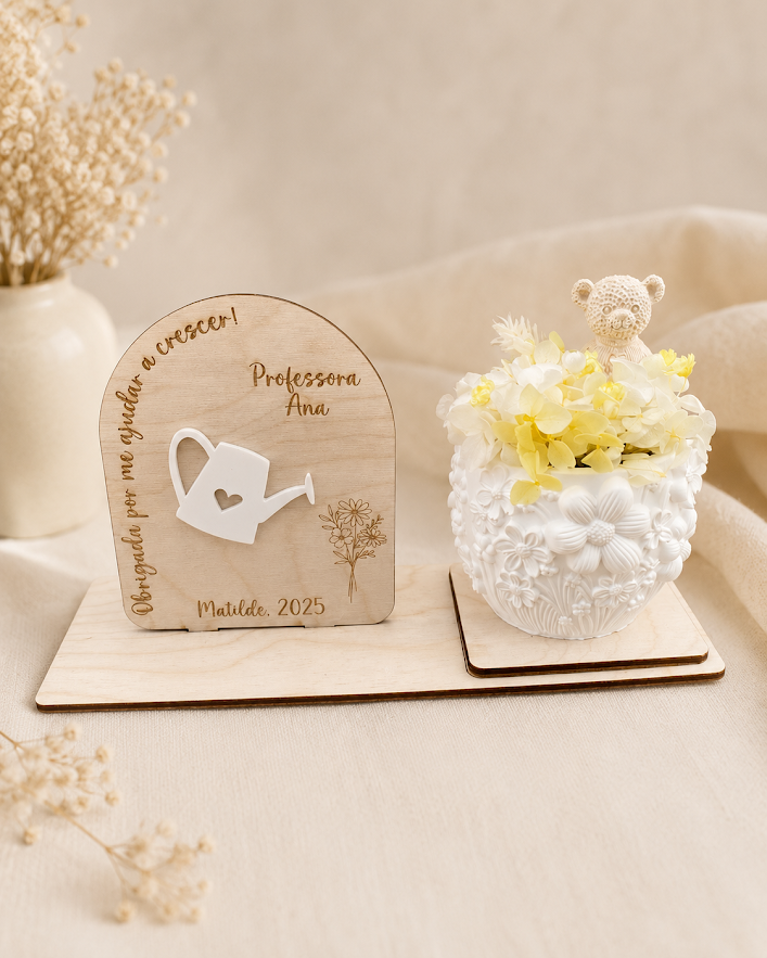 Conjunto Vaso e Urso em Gesso Perfumado