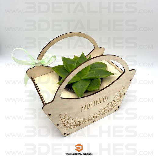 Cesta em madeira com Suculenta
