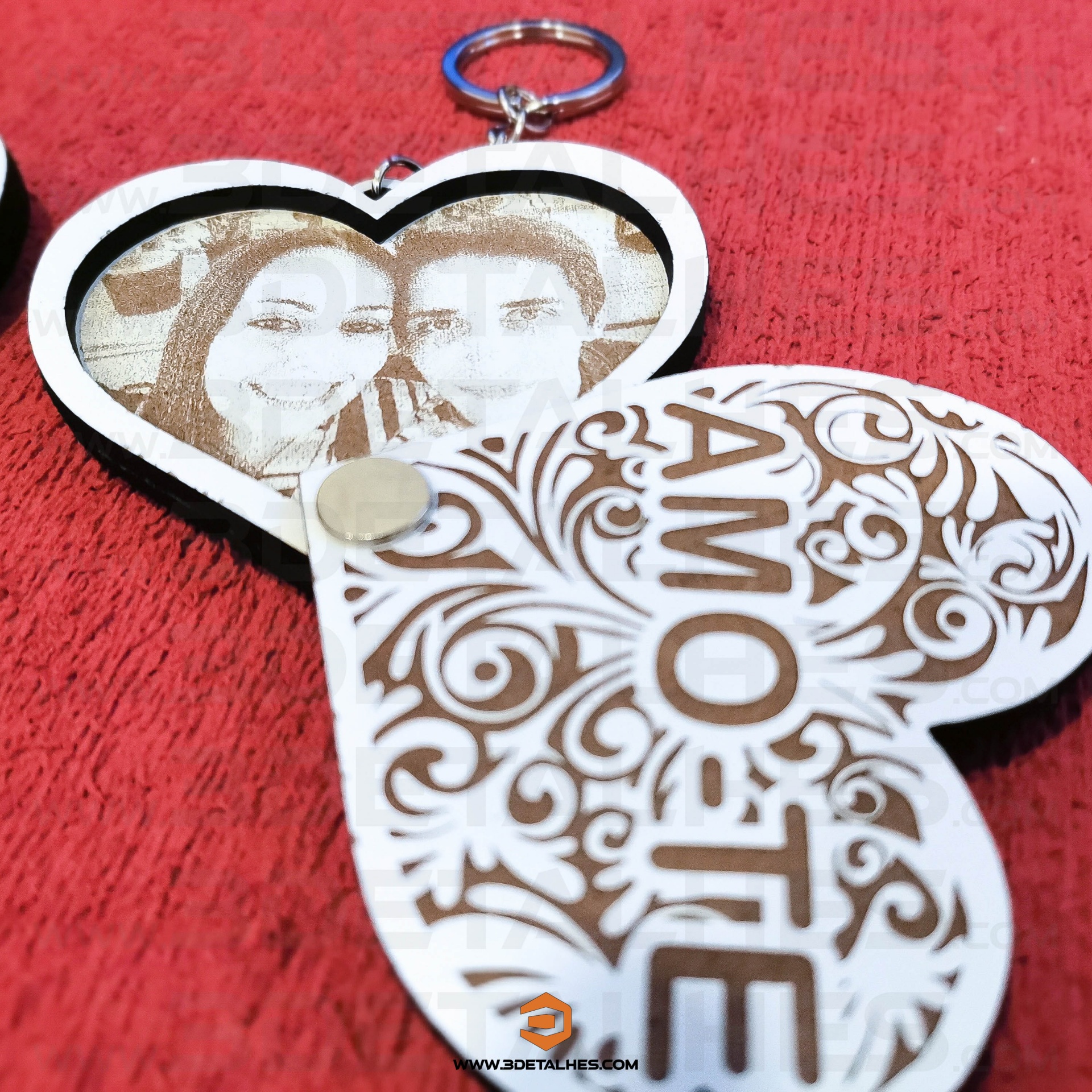 Porta Chave Coração com Foto gravada