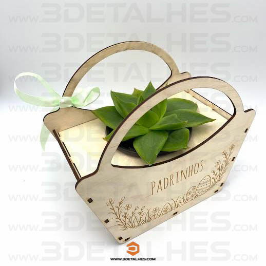 Cesta em madeira com Suculenta