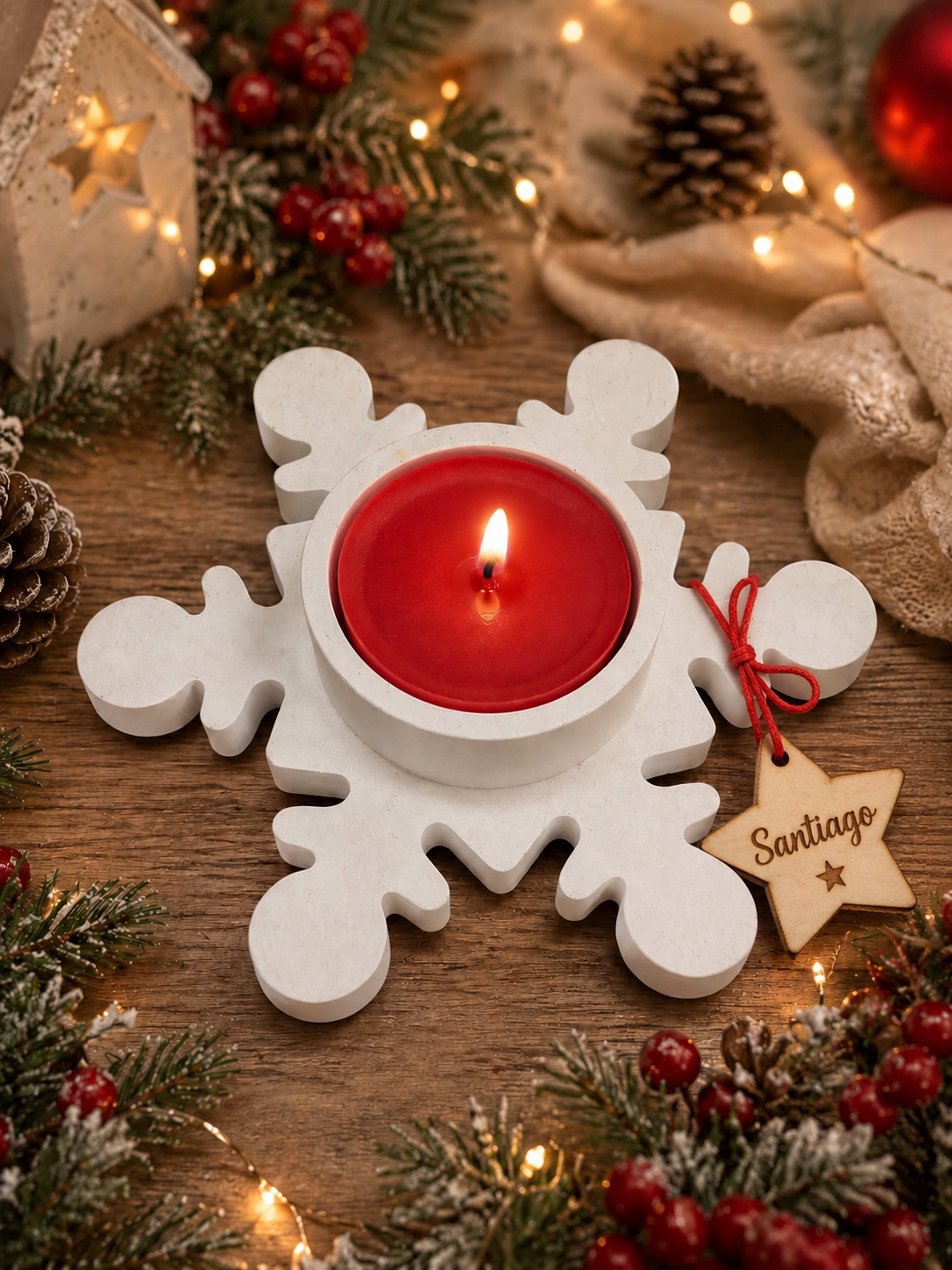 Porta Velas Floco de Neve em Gesso Perfumado