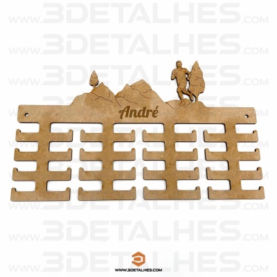 Suporte de madeira MDF com design de montanhas, árvores e corredor, nome André, para pendurar objetos
