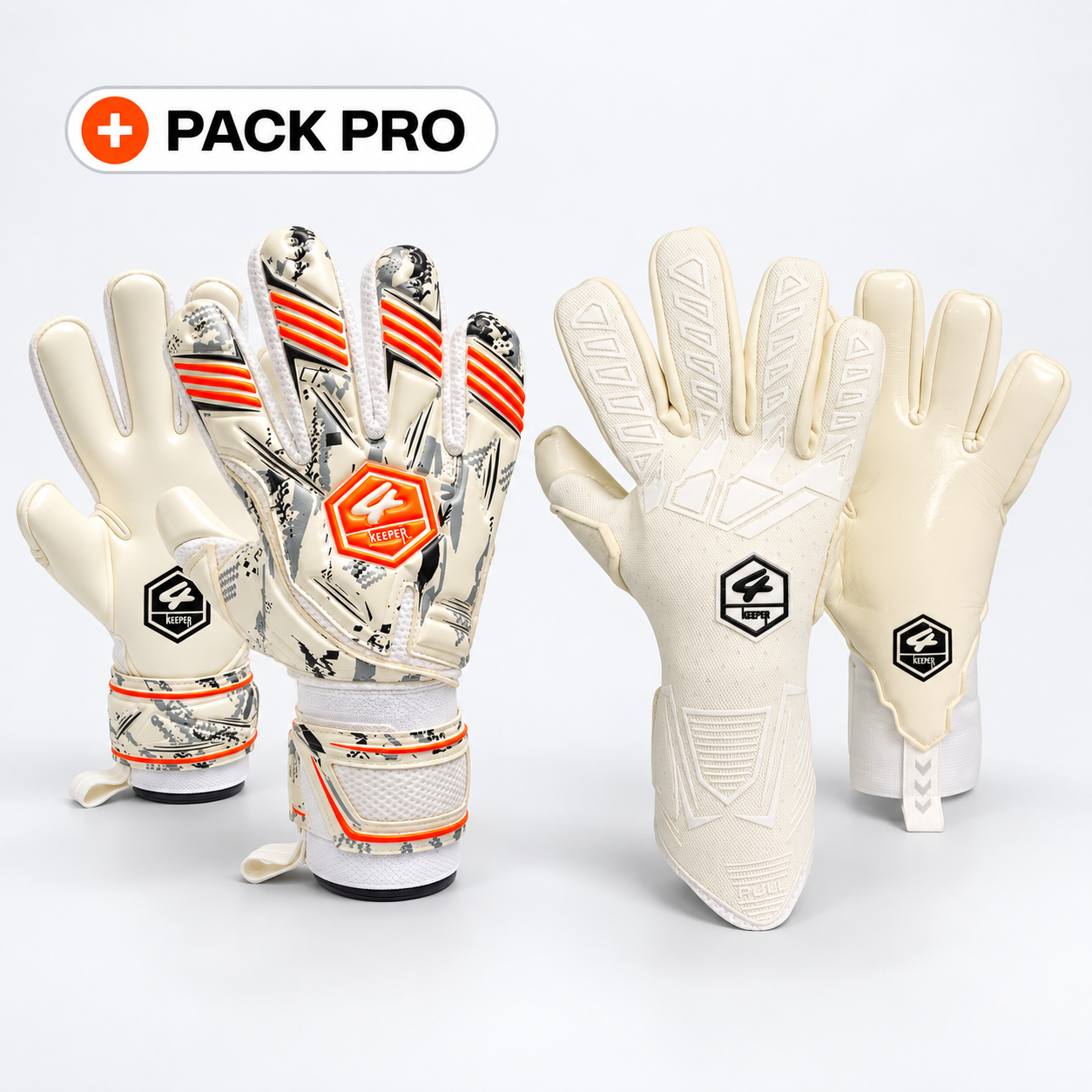 PACK Pro Quatro pares de luvas de guarda-redes de futebol com logótipo 4 Keeper
