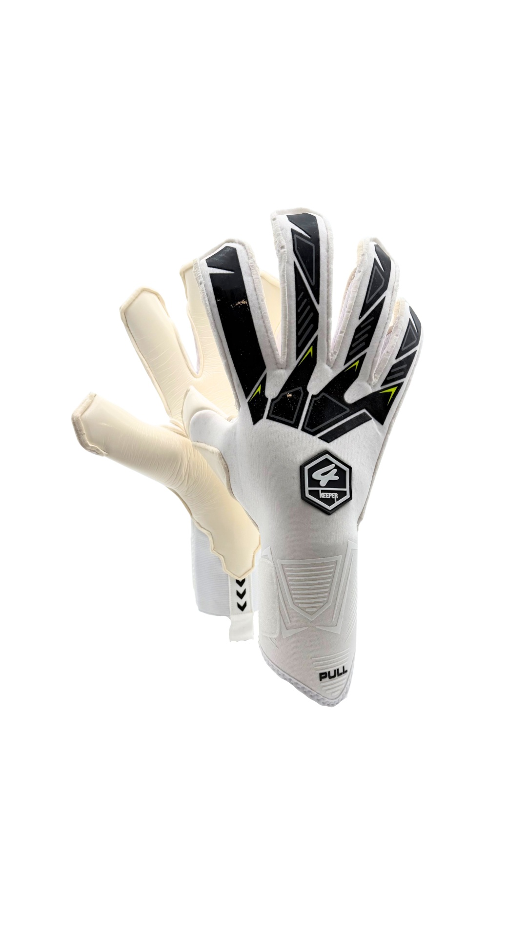 Contact White Ellite 2.0 Luvas de guarda-redes brancas com detalhes em preto e amarelo e logótipo 4 KEEPER