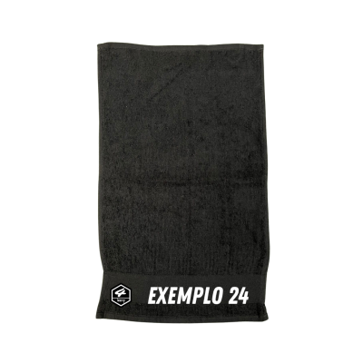 Toalha preta com texto branco EXEMPLO 24 bordado no canto