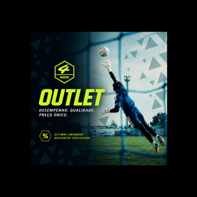 Anúncio de outlet de equipamentos para guarda-redes com guarda-redes a fazer defesa na baliza ao ar livre