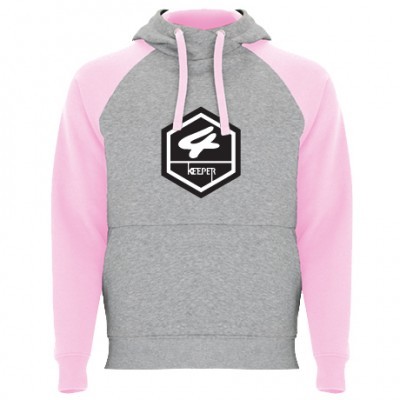 Sweatshirt com capuz cinzento e rosa com estampa 'KEEPER'