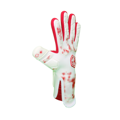 Luva desportiva branca e vermelha com textura emborrachada e logótipo vermelho