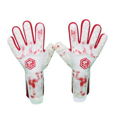 Par de luvas desportivas brancas e vermelhas com textura e logo