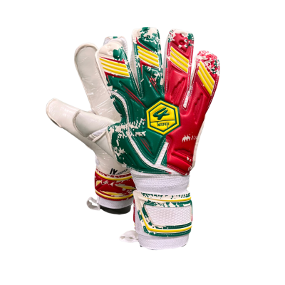Luvas de guarda-redes de futebol vermelhas, verdes, amarelas e brancas com logótipo KEEPER