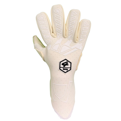 Luva desportiva bege clara com logótipo preto no dorso e padrão em relevo