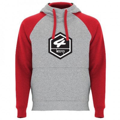 Sweatshirt com capuz cinza e vermelho com logótipo KEEPER