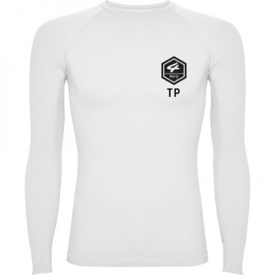 Camisola desportiva branca de manga comprida com logótipo preto no peito