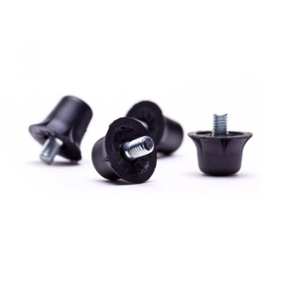Parafusos com cabeça de borracha preta e rosca metálica prateada